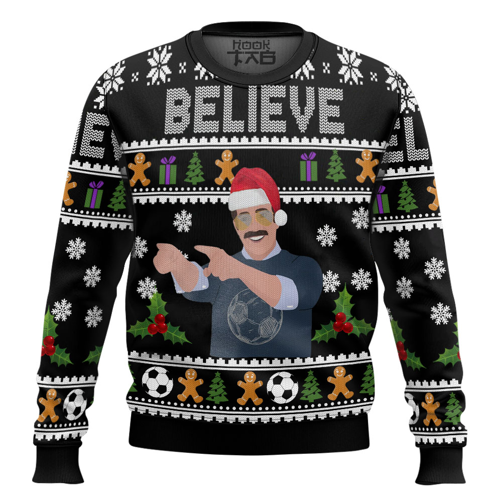 Hooktab Believe Ted Lasso Ugly Christmas Sweater Hooktab Believe Ted Lasso Ugly Christmas Sweater