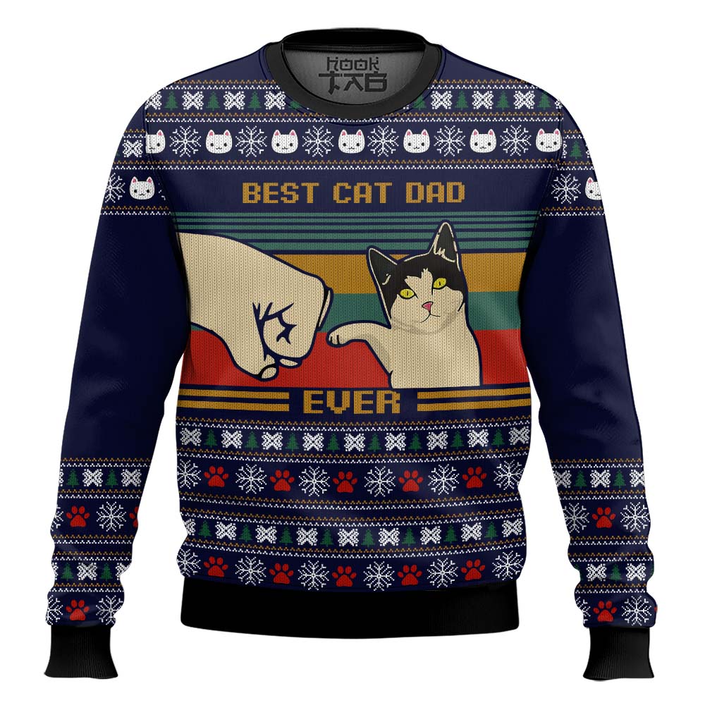 Hooktab Best Cat Dad Ever Ugly Christmas Sweater Hooktab Best Cat Dad Ever Ugly Christmas Sweater
