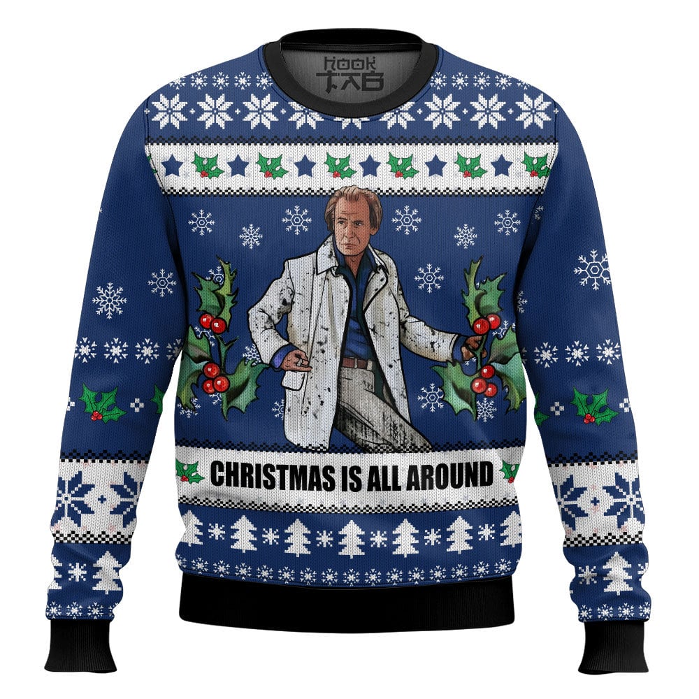 Hooktab Billy Mack Christmas Is All Around Love Actually Ugly Christmas Sweater Hooktab Billy Mack Christmas Is All Around Love Actually Ugly Christmas Sweater