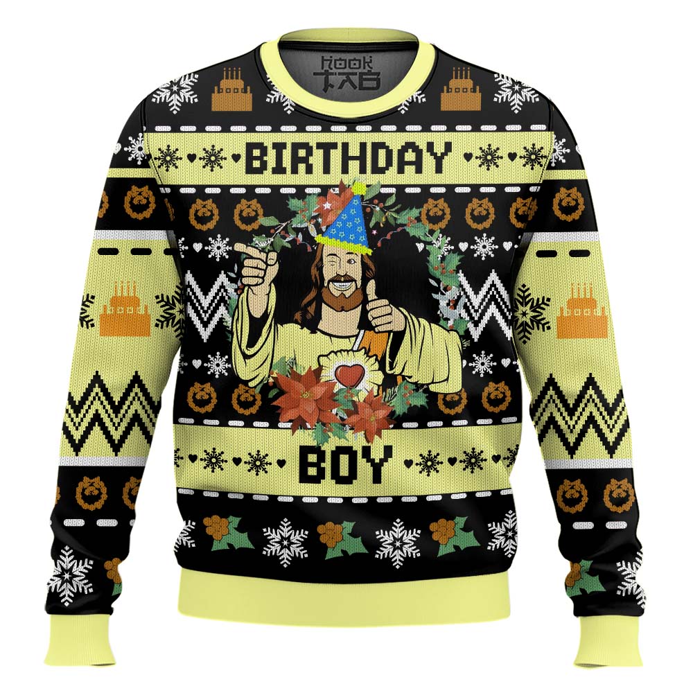 Hooktab Birthday Boy Jesus Ugly Christmas Sweater Hooktab Birthday Boy Jesus Ugly Christmas Sweater