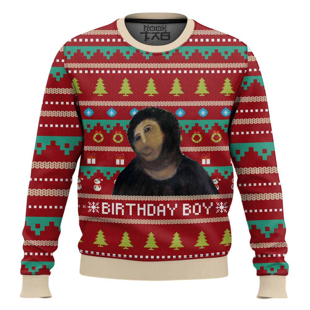 Hooktab Birthday Boy Potato Jesus Ugly Christmas Sweater Hooktab Birthday Boy Potato Jesus Ugly Christmas Sweater