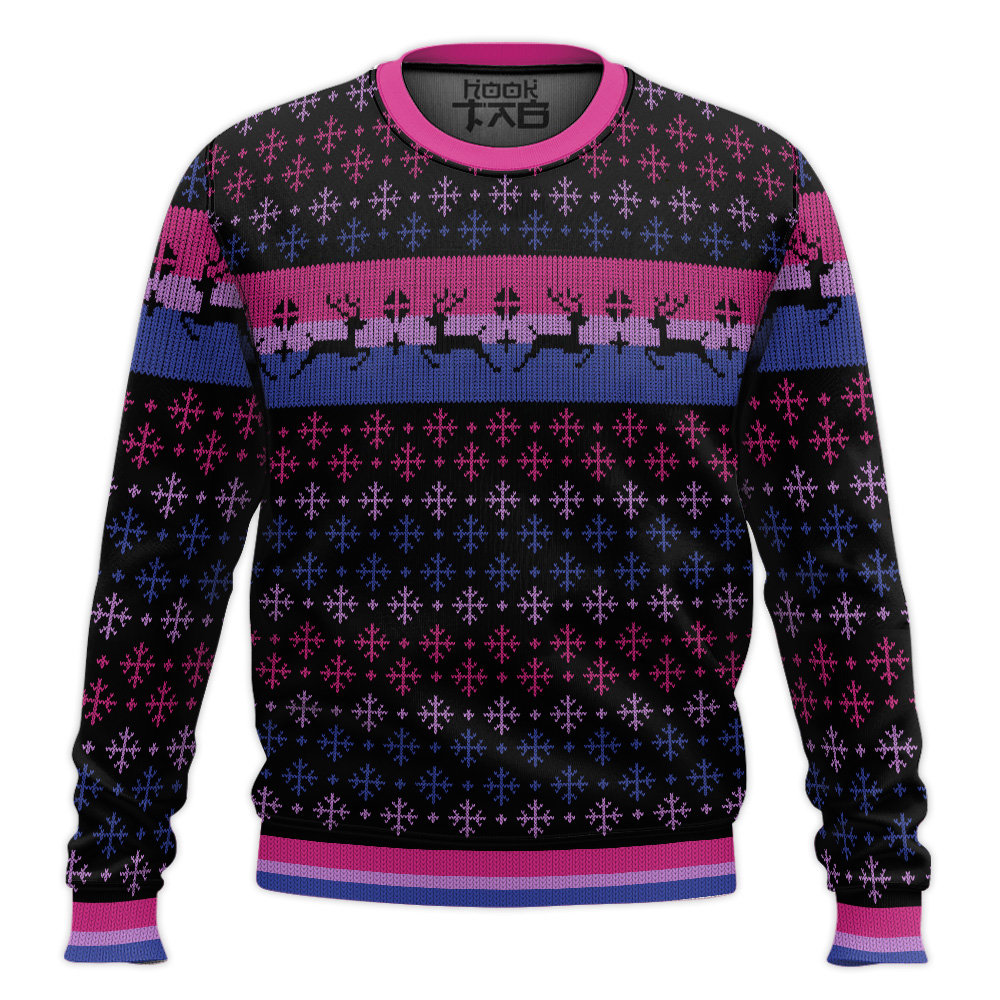 Hooktab Bisexual Pride Flag LGBT Support Ugly Christmas Sweater Hooktab Bisexual Pride Flag LGBT Support Ugly Christmas Sweater