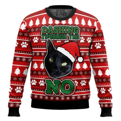 Black Cat Dashing Through The No Ugly Christmas Sweater