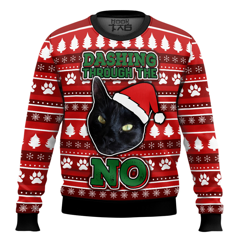 Hooktab Black Cat Dashing Through The No Ugly Christmas Sweater Hooktab Black Cat Dashing Through The No Ugly Christmas Sweater