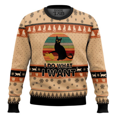 Black Cat I Do What I Want Ugly Christmas Sweater