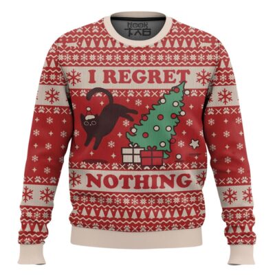 Black Cat On The Naughty List And Regret Nothing Ugly Christmas Sweater
