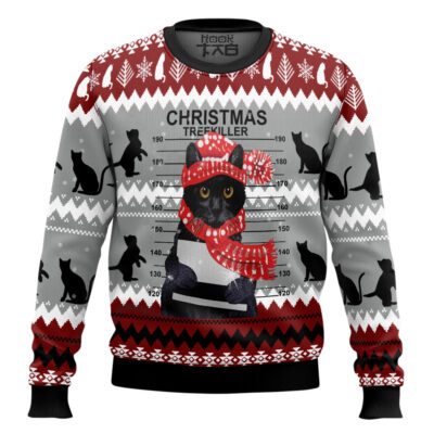 Black Cat Tree Killer Ugly Christmas Sweater