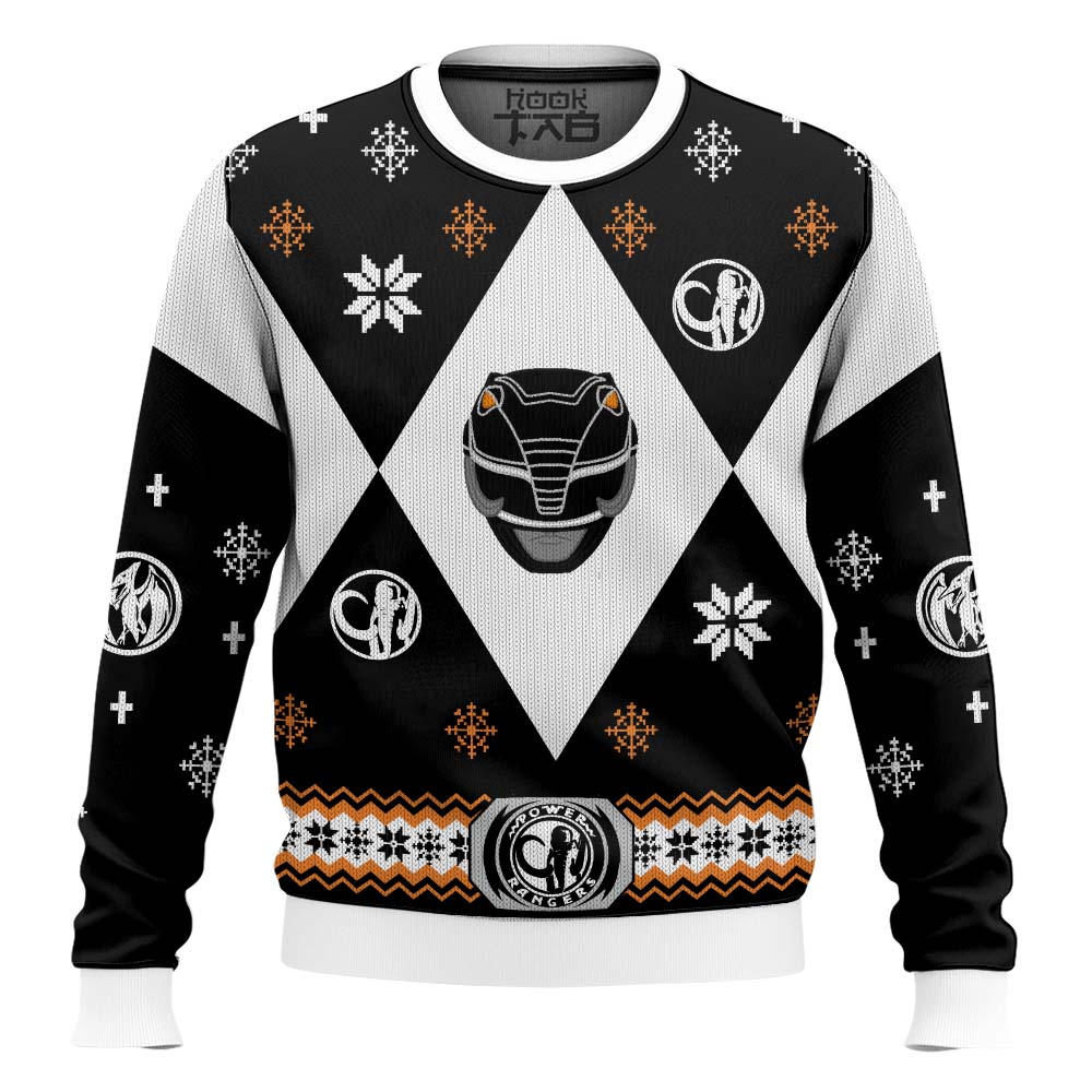 Hooktab Black Ranger Mighty Morphin Power Ranger Ugly Christmas Sweater Hooktab Black Ranger Mighty Morphin Power Ranger Ugly Christmas Sweater