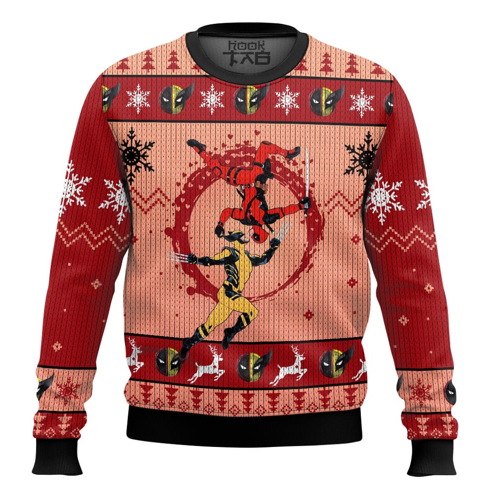 Hooktab Blood Dance Deadpool & Wolverine Ugly Christmas Sweater Hooktab Blood Dance Deadpool & Wolverine Ugly Christmas Sweater