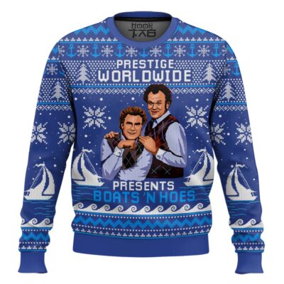 Blue Boats 'N Hoes Step Brothers Ugly Christmas Sweater