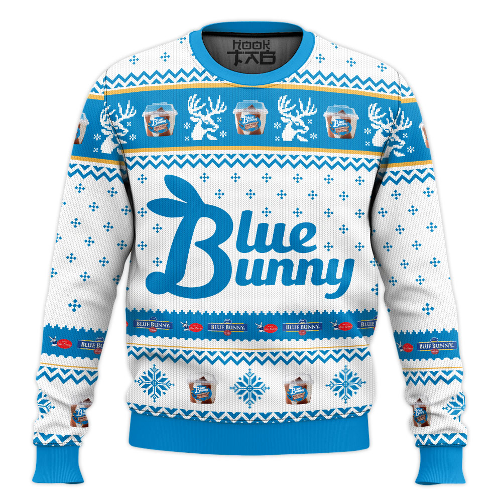Hooktab Blue Bunny Ugly Christmas Sweater Hooktab Blue Bunny Ugly Christmas Sweater