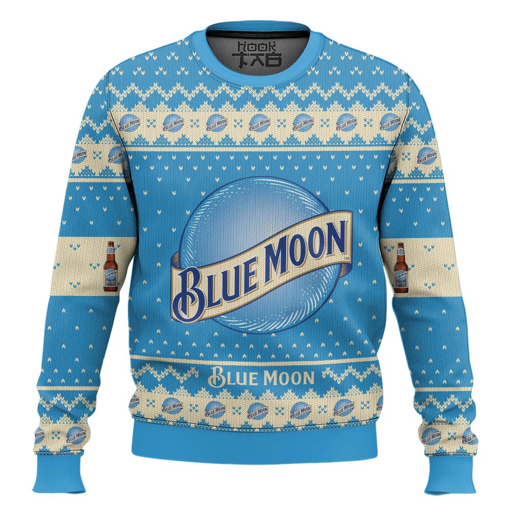 Hooktab Blue Moon Belgian Beer Ugly Christmas Sweater Hooktab Blue Moon Belgian Beer Ugly Christmas Sweater