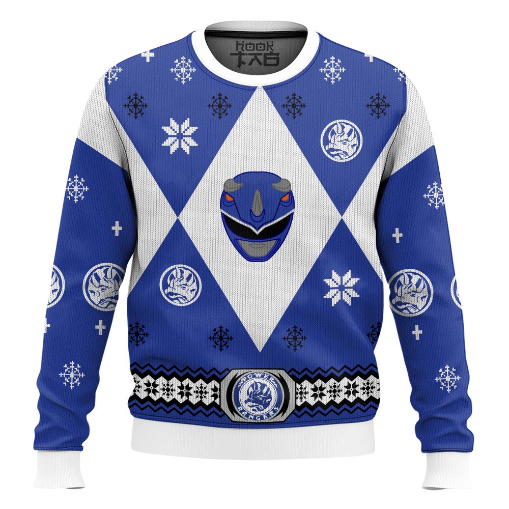 Hooktab Blue Power Rangers Ugly Christmas Sweater Hooktab Blue Power Rangers Ugly Christmas Sweater