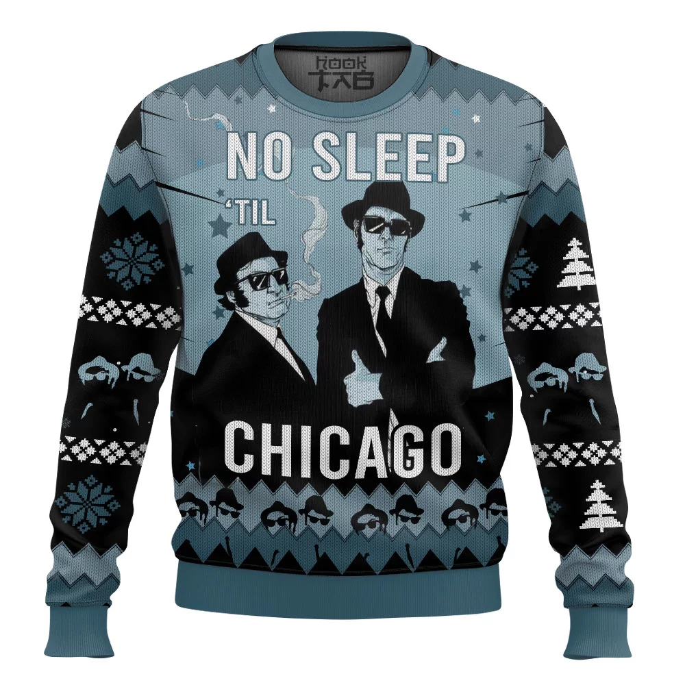 Hooktab Blues Brothers No Sleep Til Chicago Ugly Christmas Sweater Hooktab Blues Brothers No Sleep Til Chicago Ugly Christmas Sweater