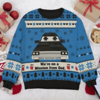 Hooktab Blues Brothers We're On A Mission From God Ugly Christmas Sweater