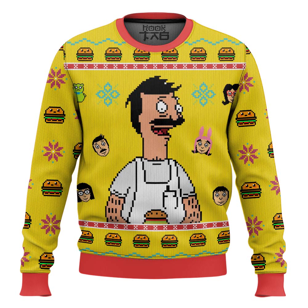 Hooktab Bob Belcher Bob's Burgers Ugly Christmas Sweater Hooktab Bob Belcher Bob's Burgers Ugly Christmas Sweater