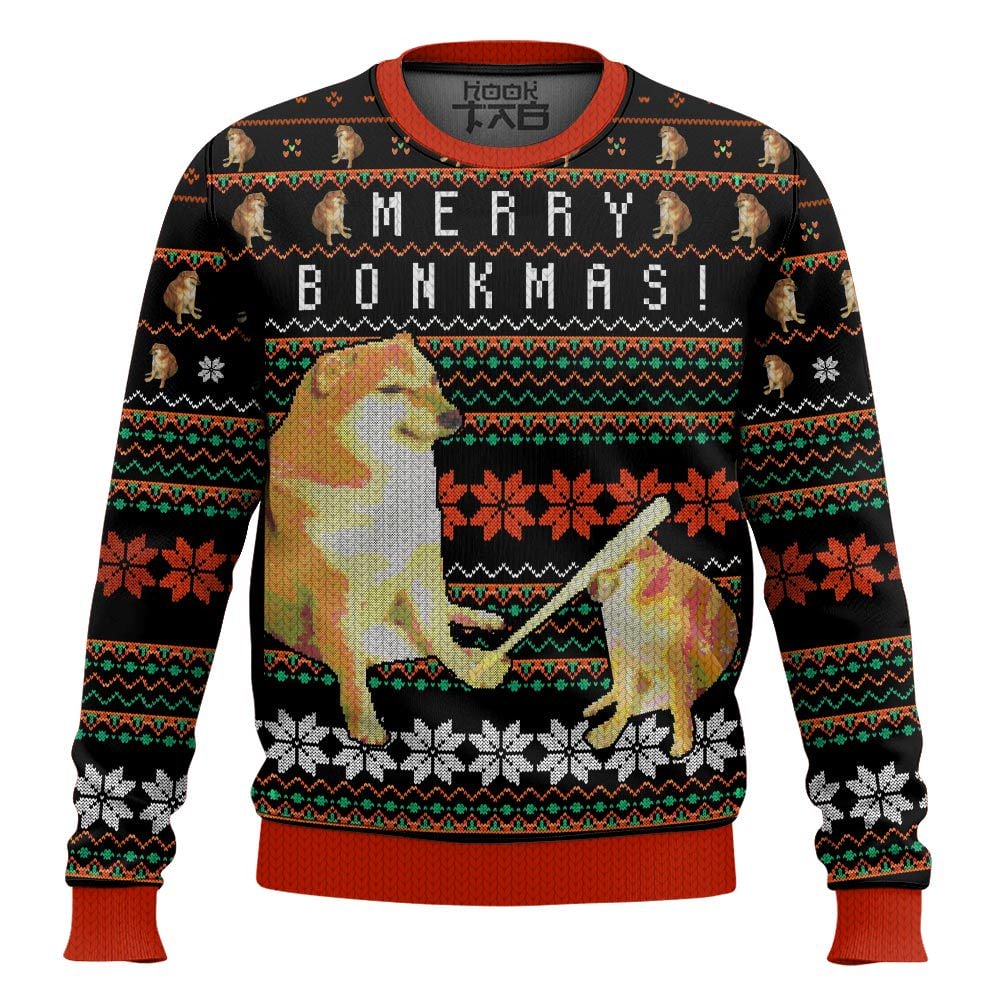 Hooktab Bonkmas Cheems Doge Meme Ugly Christmas Sweater Hooktab Bonkmas Cheems Doge Meme Ugly Christmas Sweater