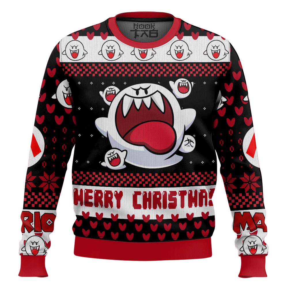 Hooktab Boo Mario Bros Ugly Christmas Sweater Hooktab Boo Mario Bros Ugly Christmas Sweater