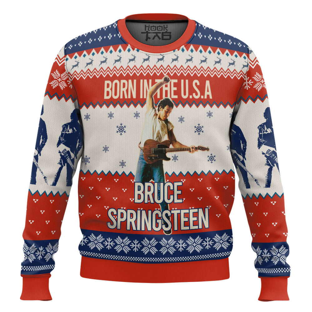 Hooktab Born In USA Bruce Springsteen Ugly Christmas Sweater Hooktab Born In USA Bruce Springsteen Ugly Christmas Sweater