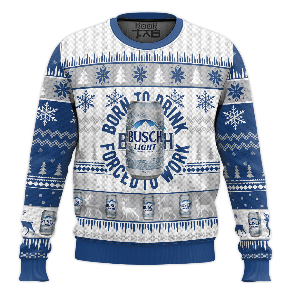 Hooktab Born To Drink Busch Light Ugly Christmas Sweater Hooktab Born To Drink Busch Light Ugly Christmas Sweater
