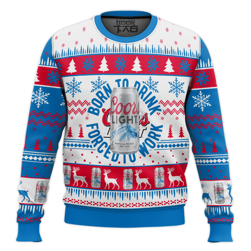 Hooktab Born To Drink Coors Light Ugly Christmas Sweater Hooktab Born To Drink Coors Light Ugly Christmas Sweater