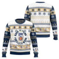 Hooktab Born To Drink Miller Lite Ugly Christmas Sweater