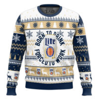 Hooktab Born To Drink Miller Lite Ugly Christmas Sweater