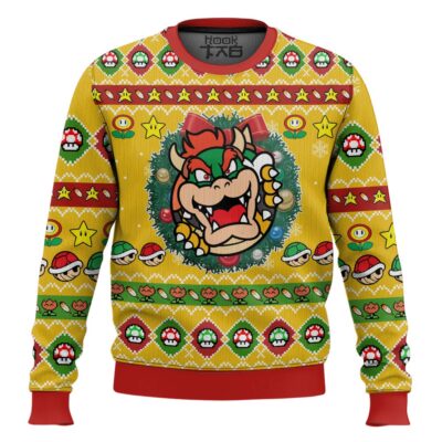 Bowser Wreath Mario Bros Ugly Christmas Sweater