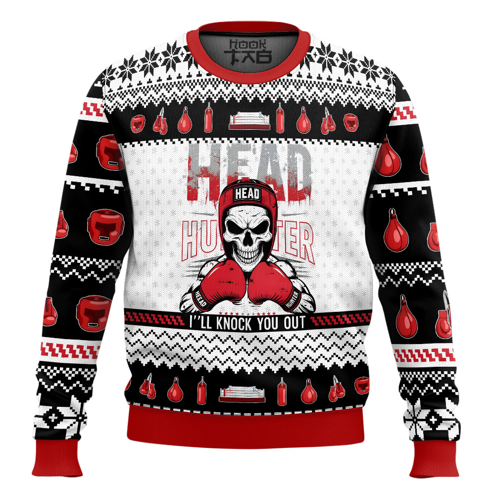 Hooktab Boxing Head Hunter Ugly Christmas Sweater Hooktab Boxing Head Hunter Ugly Christmas Sweater