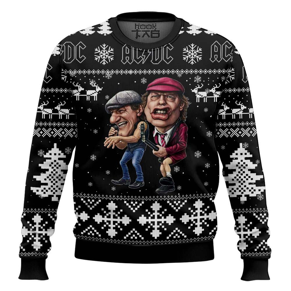 Hooktab Brian Johnson And Angus Young AC/DC Ugly Christmas Sweater Hooktab Brian Johnson And Angus Young AC/DC Ugly Christmas Sweater