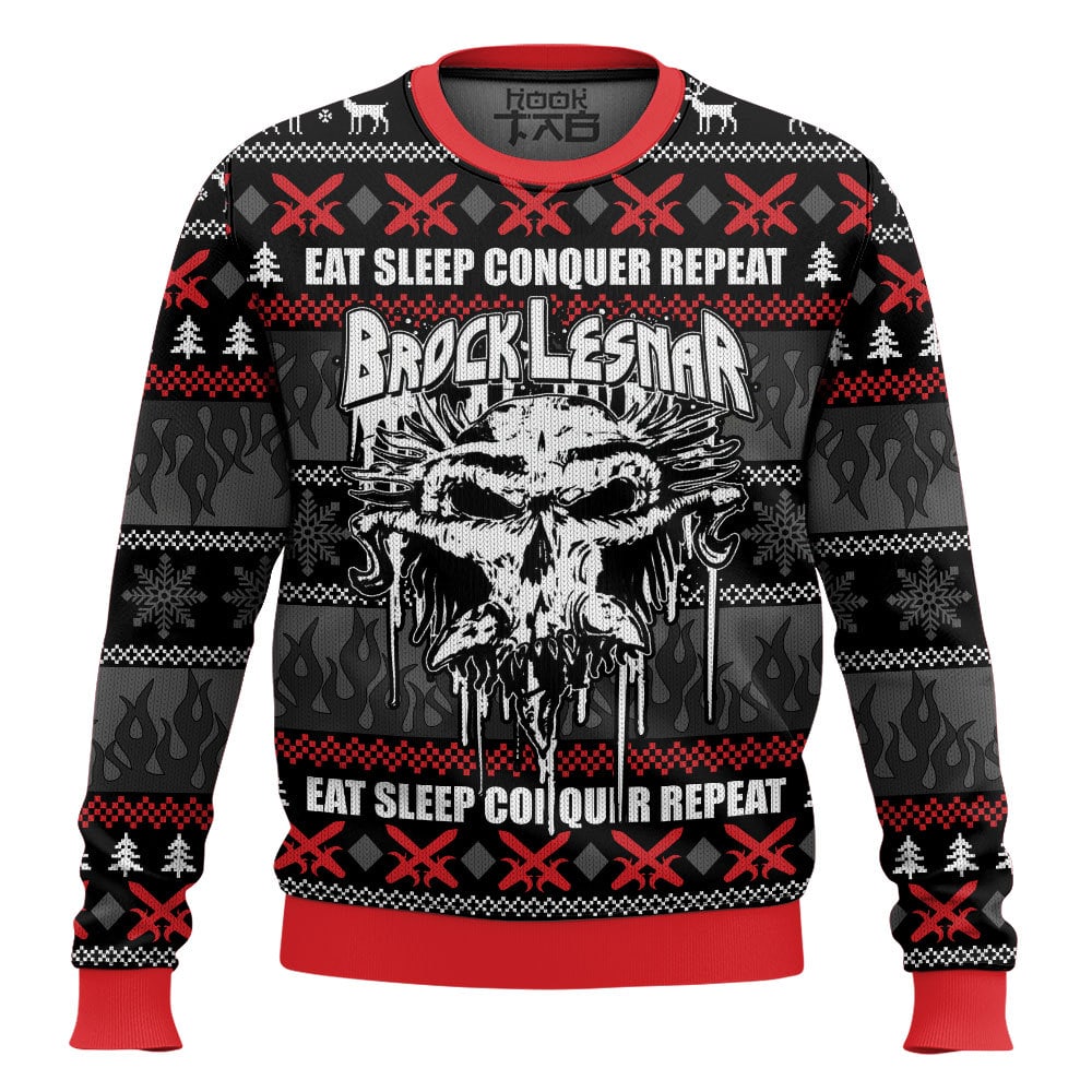 Hooktab Brock Lesnar Eat Sleep Conquer Repeat WWE Ugly Christmas Sweater Hooktab Brock Lesnar Eat Sleep Conquer Repeat WWE Ugly Christmas Sweater
