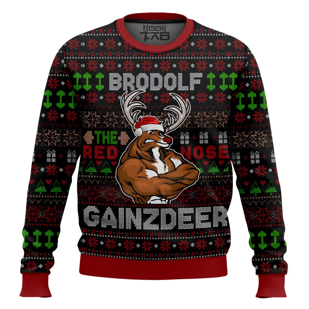 Hooktab Brodolf The Red-nosed Gainzdeer Ugly Christmas Sweater Hooktab Brodolf The Red-nosed Gainzdeer Ugly Christmas Sweater