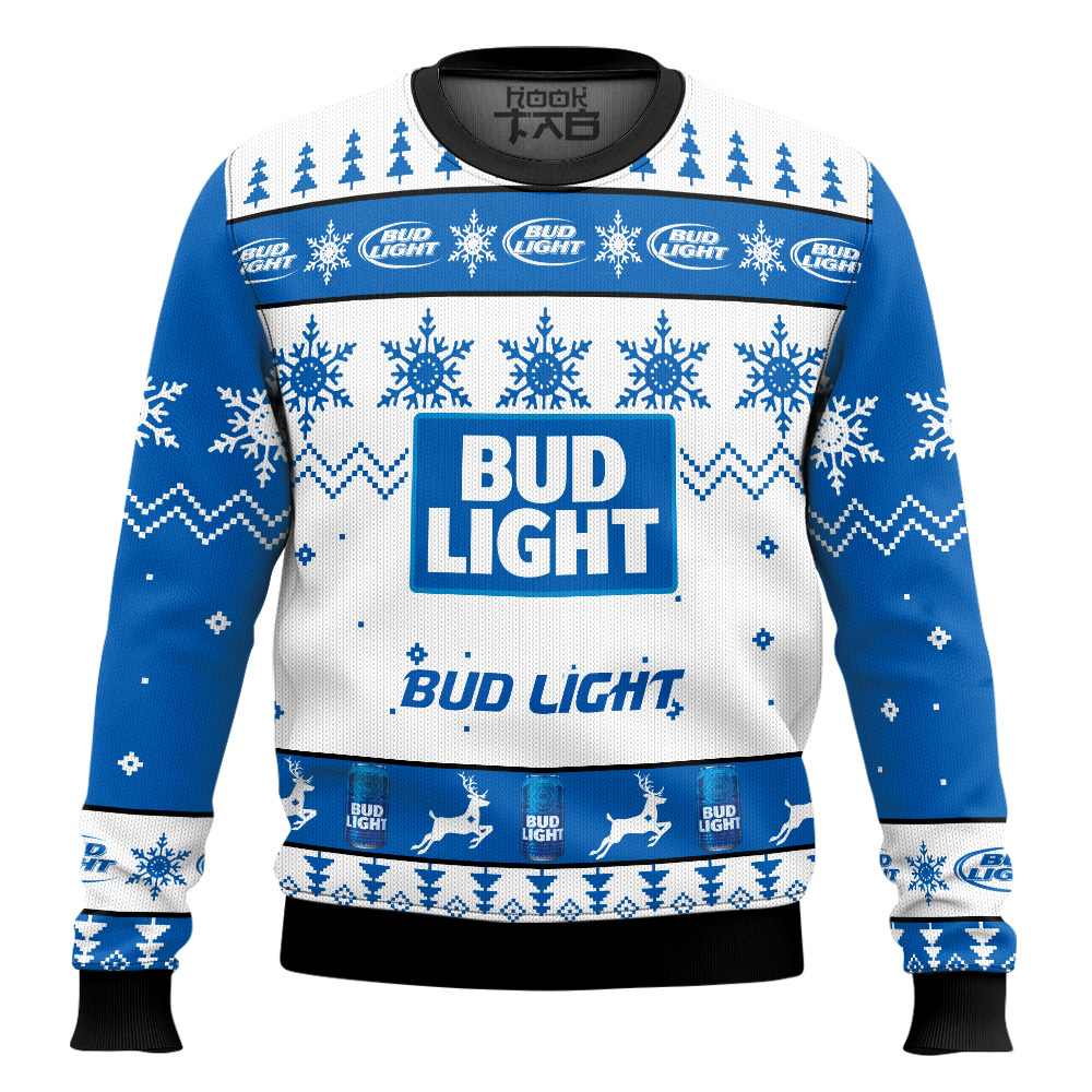 Hooktab Bud Light American Lager Beer Ugly Christmas Sweater Hooktab Bud Light American Lager Beer Ugly Christmas Sweater