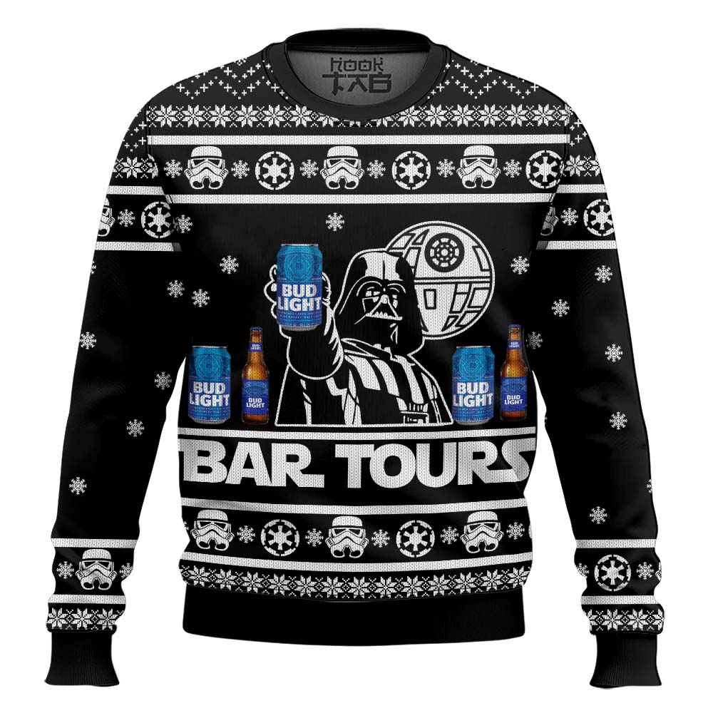 Hooktab Bud Light Bar Tours Ugly Christmas Sweater Hooktab Bud Light Bar Tours Ugly Christmas Sweater