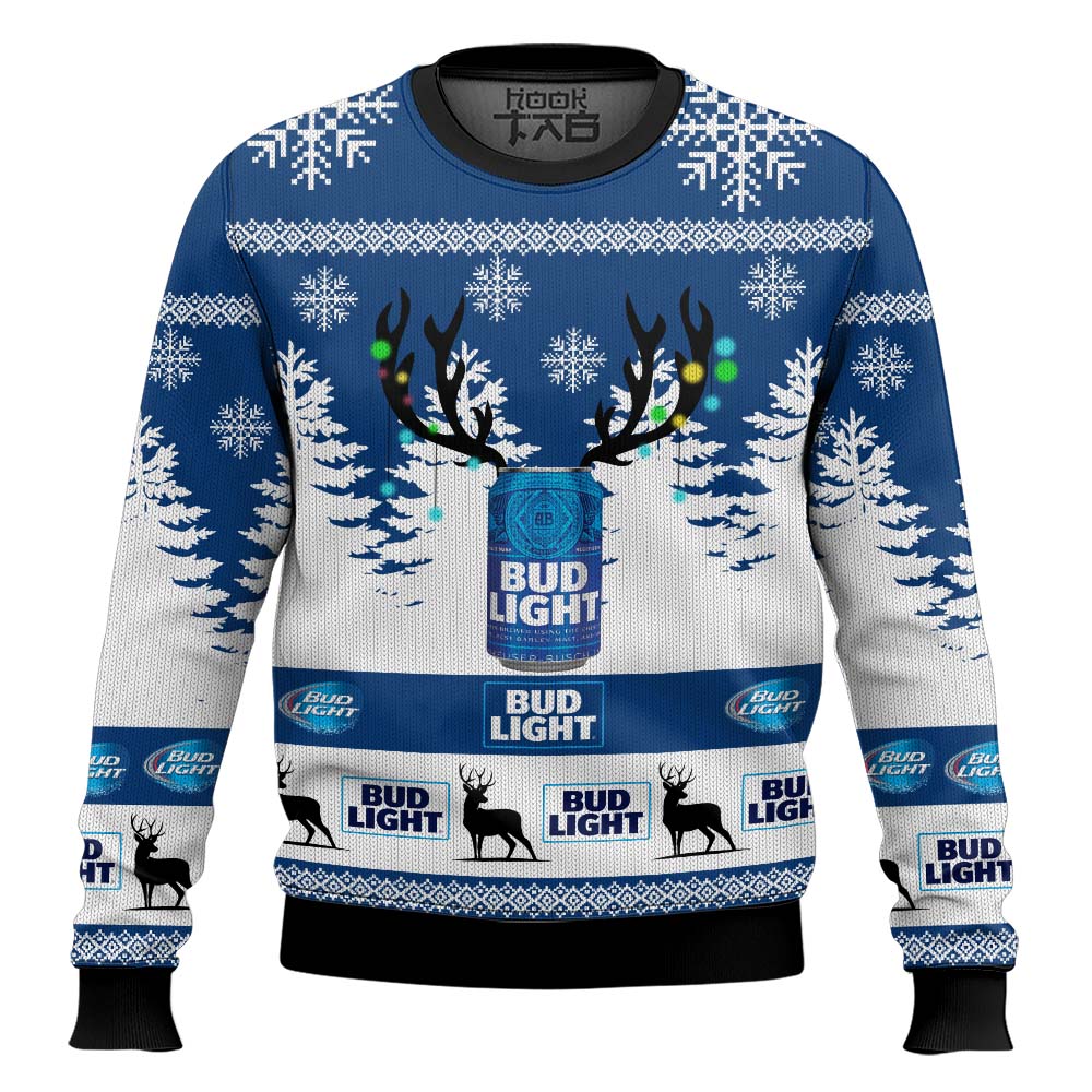 Hooktab Bud Light Beer - Custom Name Ugly Christmas Sweater Hooktab Bud Light Beer - Custom Name Ugly Christmas Sweater
