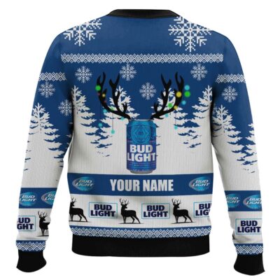 Hooktab Bud Light Beer – Custom Name Ugly Christmas Sweater