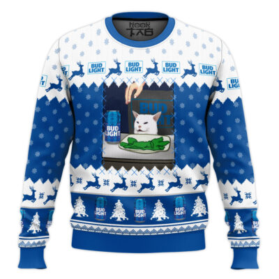 Bud Light Cat Meme Ugly Christmas Sweater