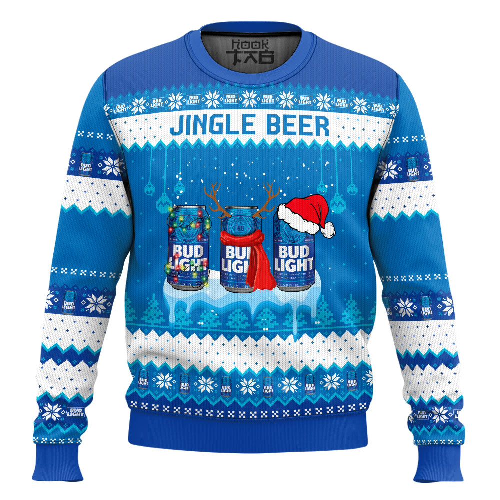 Hooktab Bud Light Jingle Beer Ugly Christmas Sweater Hooktab Bud Light Jingle Beer Ugly Christmas Sweater
