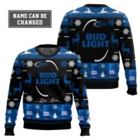 Hooktab Bud Light Lager - Custom Name Ugly Christmas Sweater