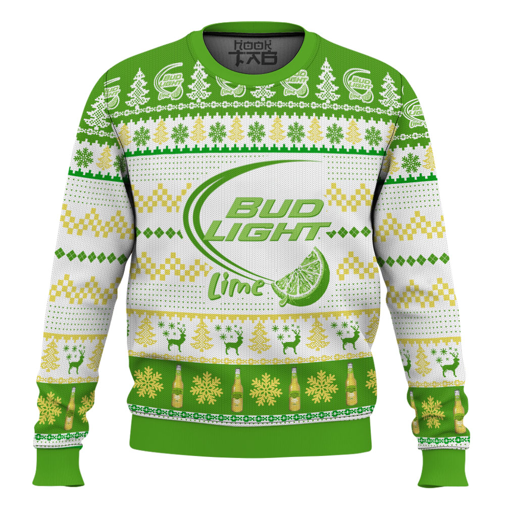 Hooktab Bud Light Lime Ugly Christmas Sweater Hooktab Bud Light Lime Ugly Christmas Sweater