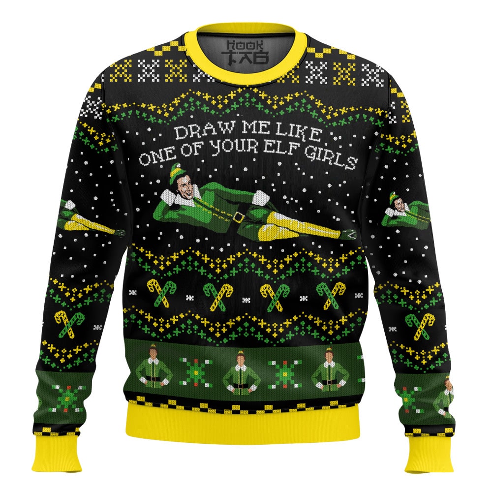 Hooktab Buddy Hobbs Draw Me Like One Of Your Elf Girls Ugly Christmas Sweater Hooktab Buddy Hobbs Draw Me Like One Of Your Elf Girls Ugly Christmas Sweater