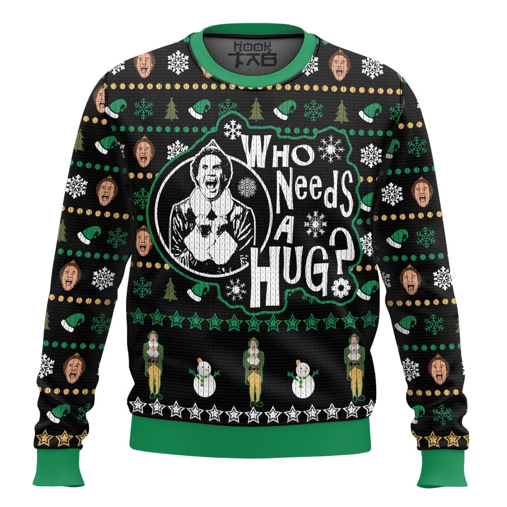 Hooktab Buddy Who Needs A Hug Elf Ugly Christmas Sweater Hooktab Buddy Who Needs A Hug Elf Ugly Christmas Sweater