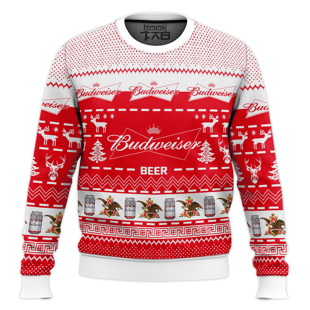 Hooktab Budweiser American Beer Ugly Christmas Sweater Hooktab Budweiser American Beer Ugly Christmas Sweater
