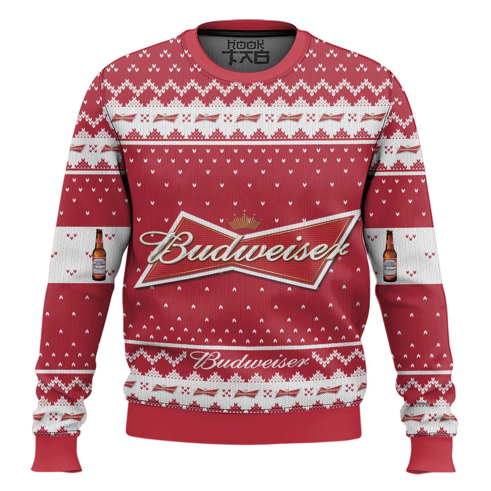 Hooktab Budweiser American Lager Ugly Christmas Sweater Hooktab Budweiser American Lager Ugly Christmas Sweater
