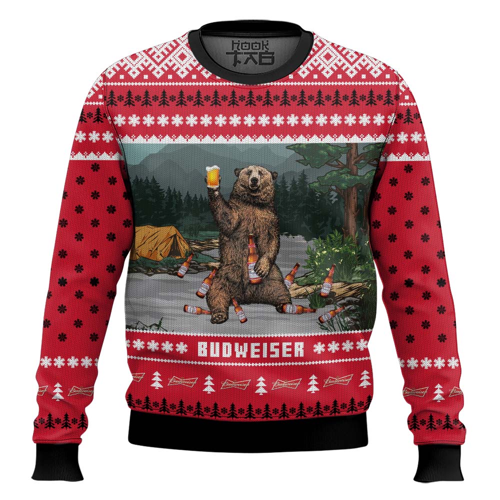 Hooktab Budweiser Bear Ugly Christmas Sweater Hooktab Budweiser Bear Ugly Christmas Sweater
