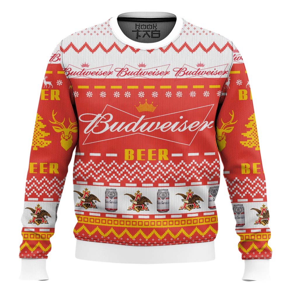 Hooktab Budweiser Beer Ugly Christmas Sweater Hooktab Budweiser Beer Ugly Christmas Sweater