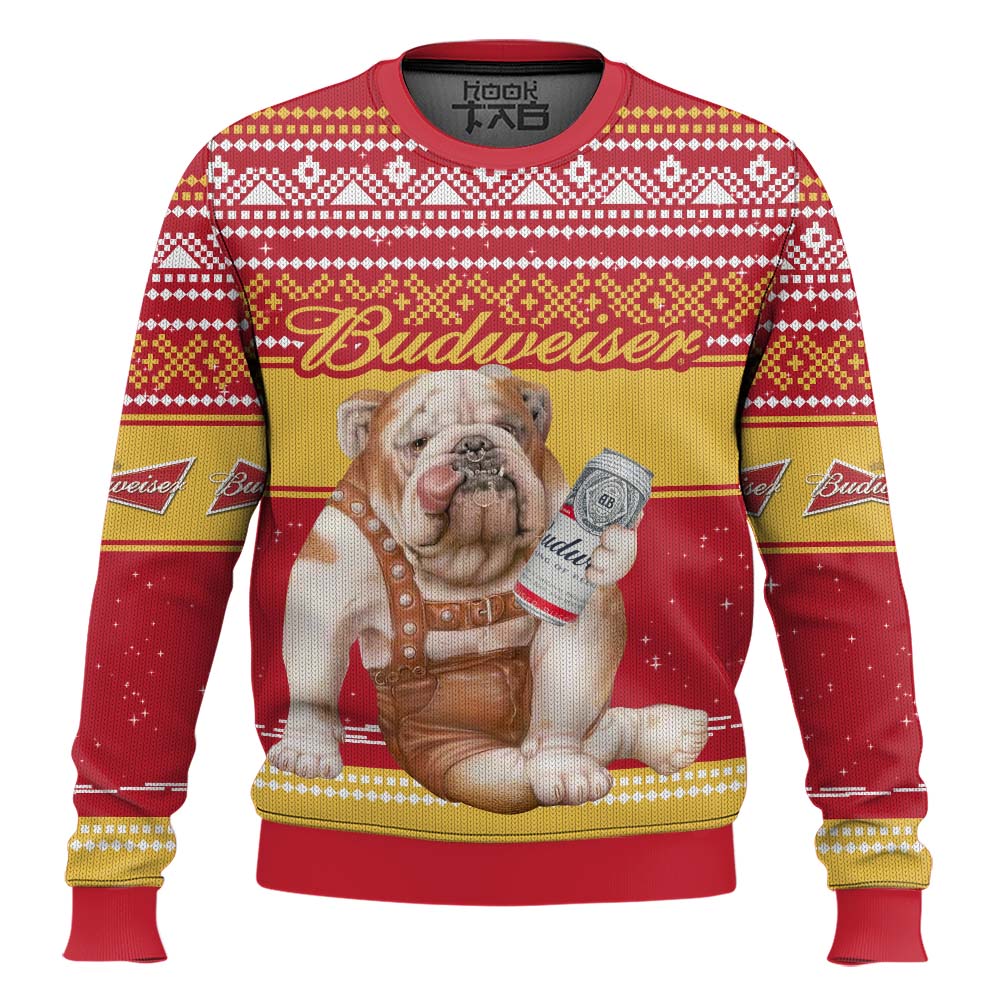 Hooktab Budweiser Bulldog Ugly Christmas Sweater Hooktab Budweiser Bulldog Ugly Christmas Sweater