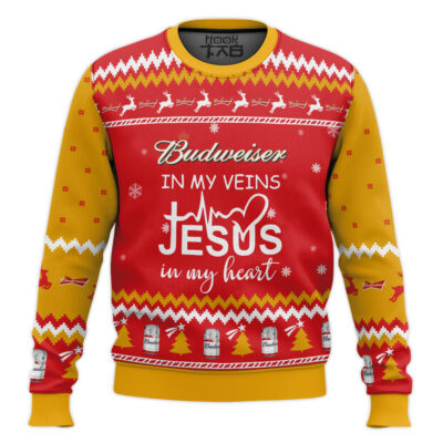 Budweiser In My Vein Ugly Christmas Sweater