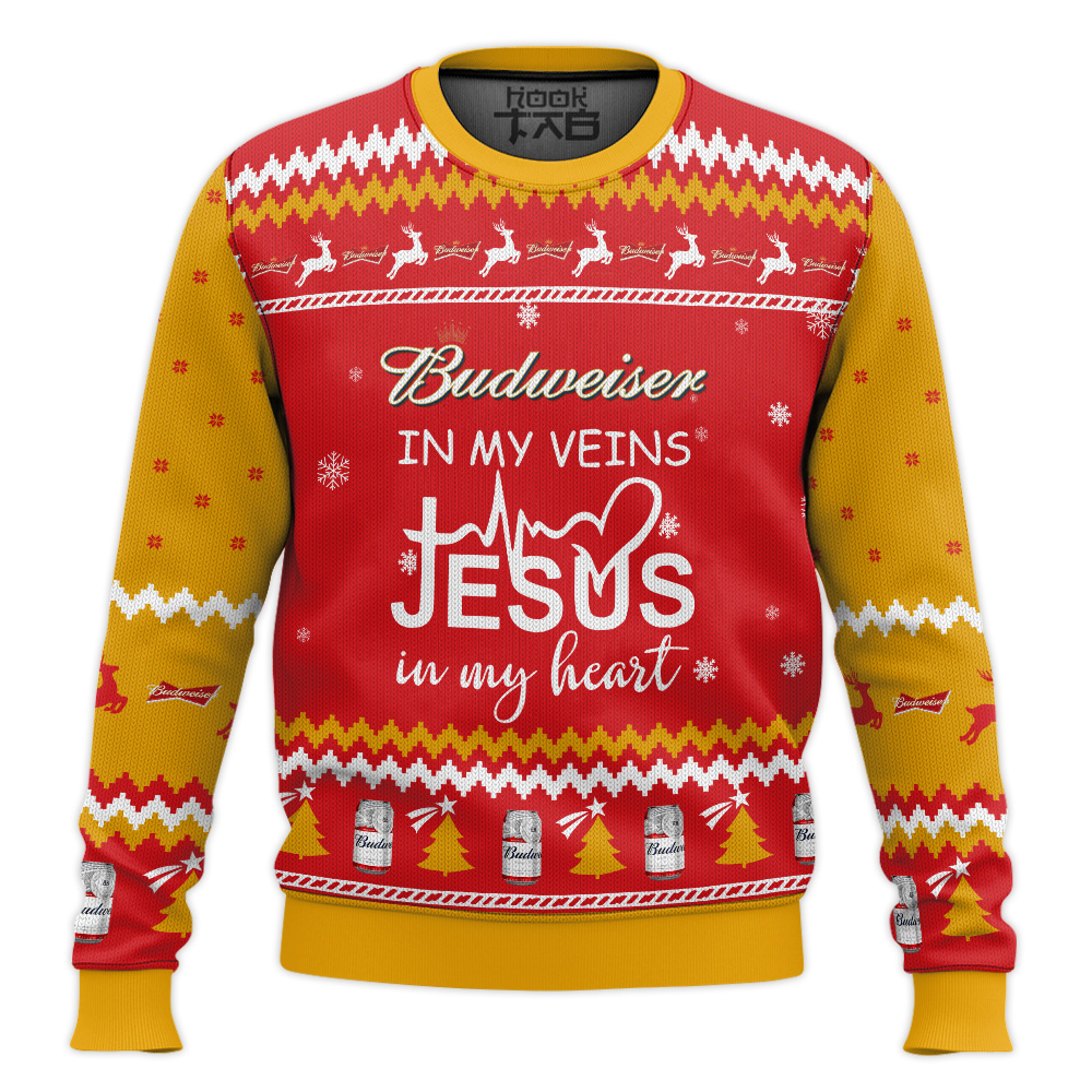 Hooktab Budweiser In My Vein Ugly Christmas Sweater Hooktab Budweiser In My Vein Ugly Christmas Sweater