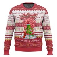 Hooktab Budweiser Is Coming Ugly Christmas Sweater